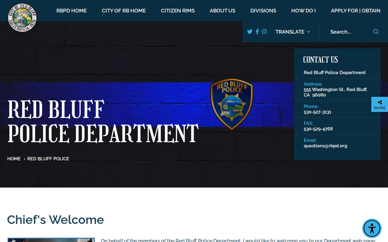 Red Bluff Police Department official source for Red Bluff arrest records